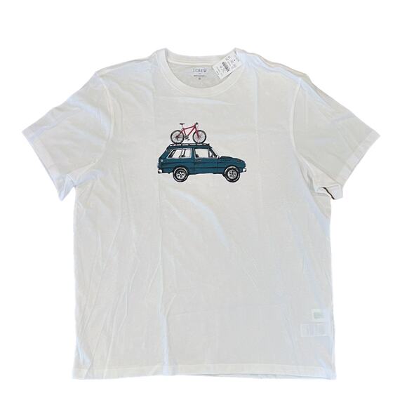 NWT J. Crew Men's White W/Car with Bike Graphic Tee - SIZE XXL - Picture 1 of 7